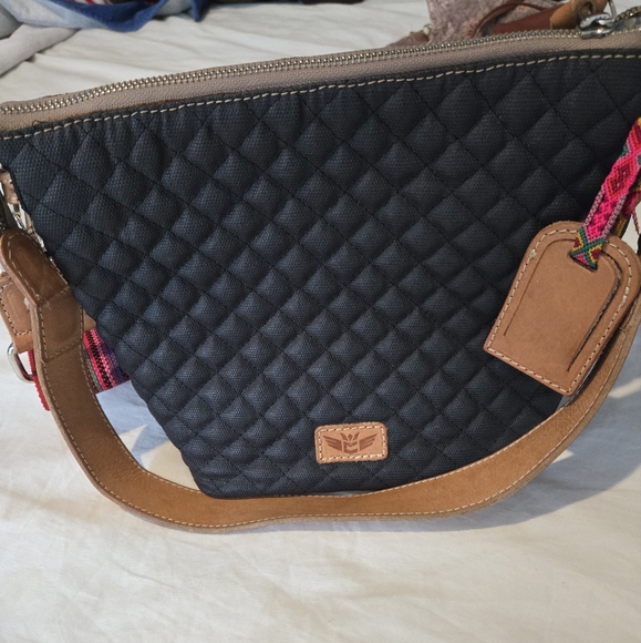 Embroidered Black Quilted Bag with Multicolor Strap - Picture 3 of 9